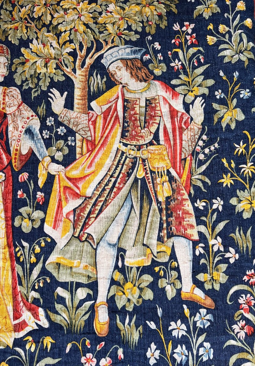 Tapestry “concert At The Fountain,” Hand-printed Wool And Linen, Robert Four, No. 26-photo-3
