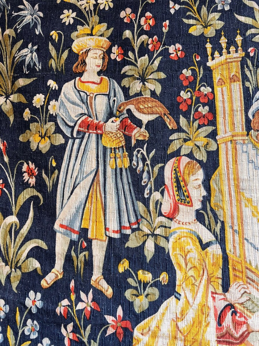 Tapestry “concert At The Fountain,” Hand-printed Wool And Linen, Robert Four, No. 26-photo-2