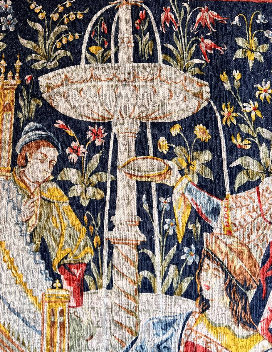 Tapestry “concert At The Fountain,” Hand-printed Wool And Linen, Robert Four, No. 26-photo-6