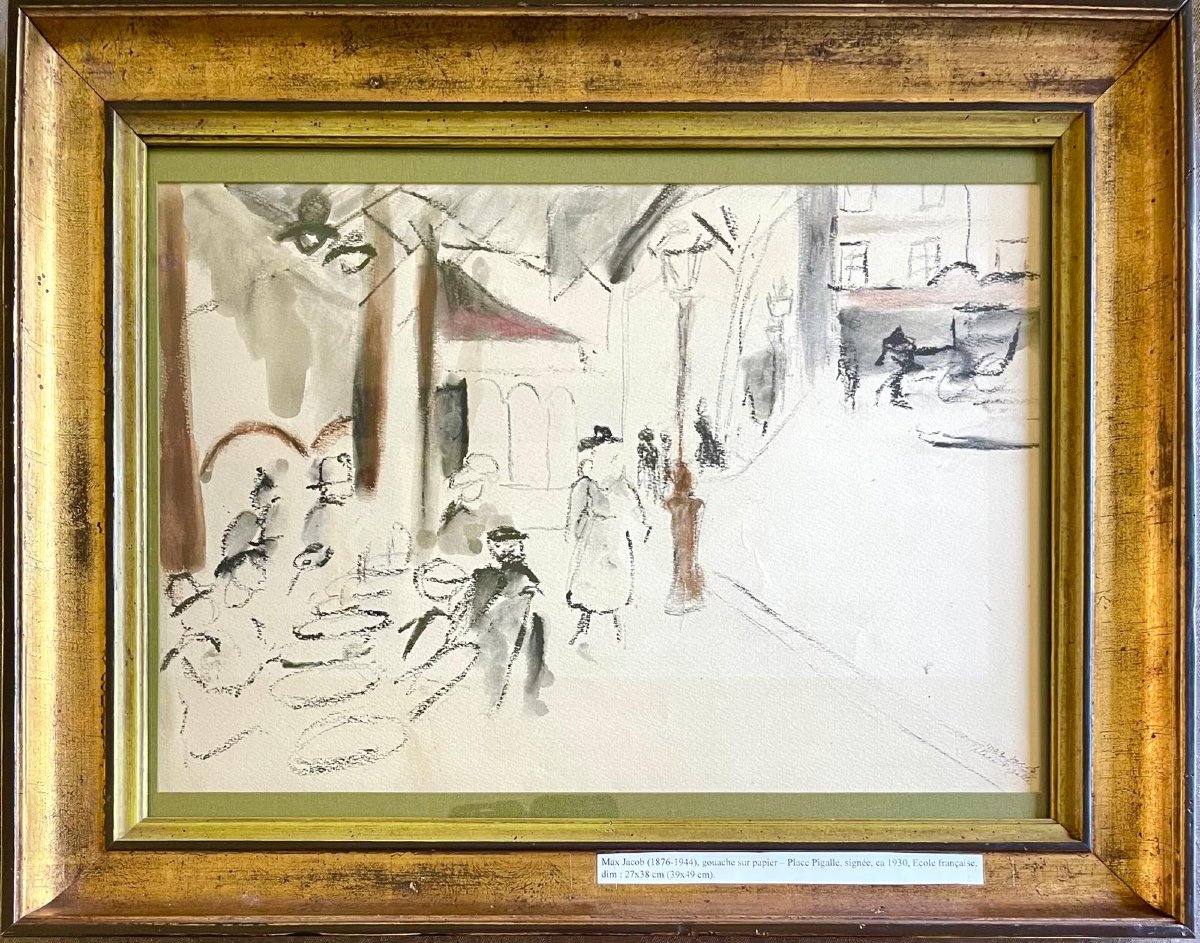 Max Jacob (1876-1944), Place Pigalle, gouache/ papier, signée, ca1925, 27x38 cm (39x49 cm).