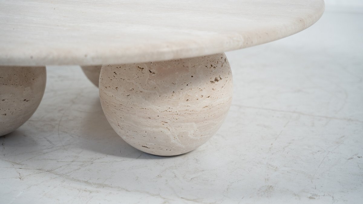 Table basse ronde contemporaine en travertin, Italie-photo-2