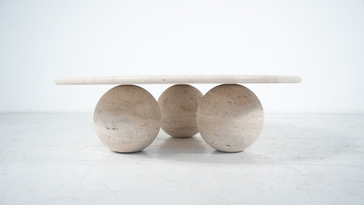 Table basse ronde contemporaine en travertin, Italie-photo-2