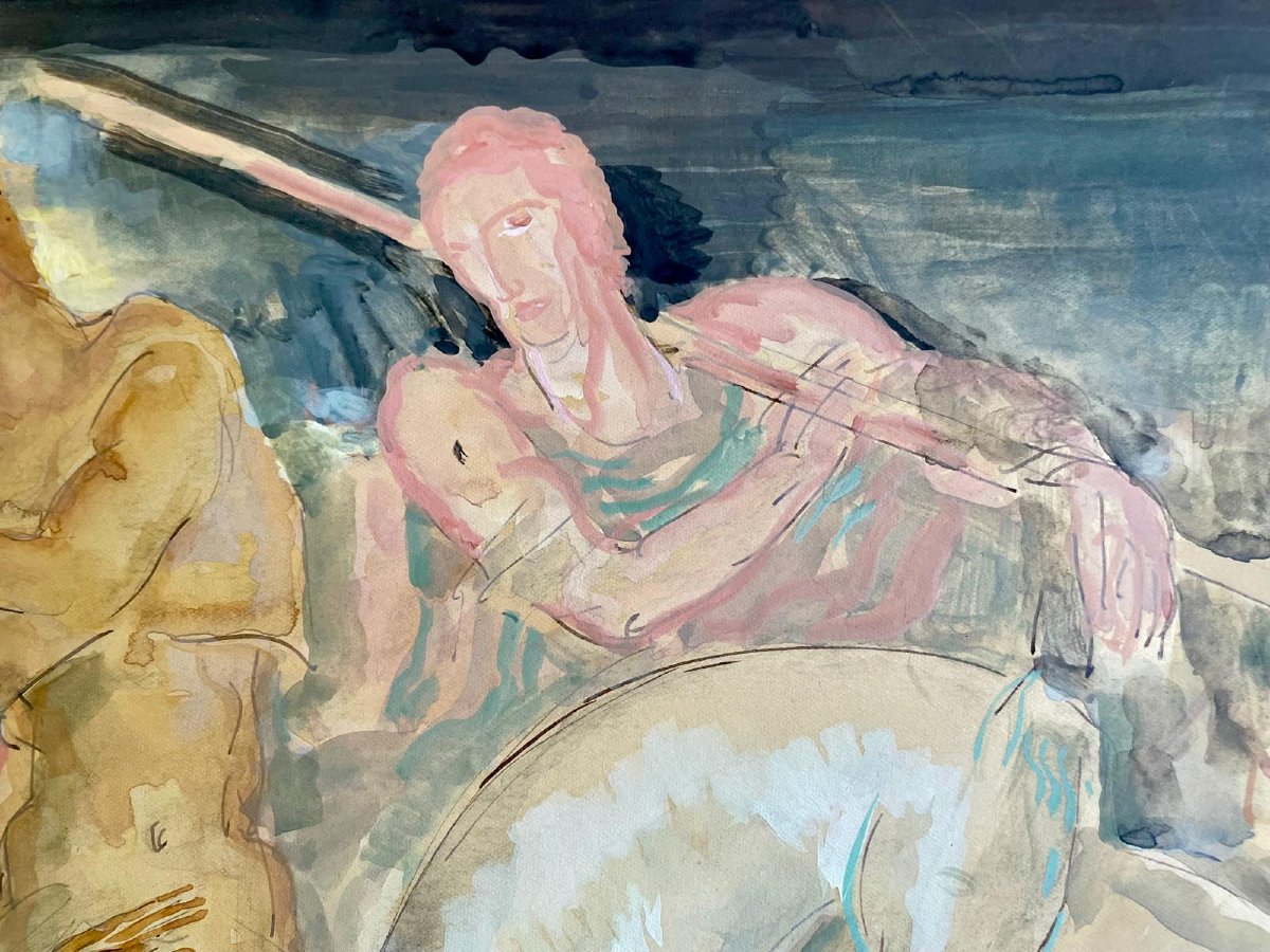 Anto Carte (1886–1954), Watercolor On Paper, Signed, Saint-martin, Ca. 1915, 45x54 Cm (60x70 Cm).-photo-4