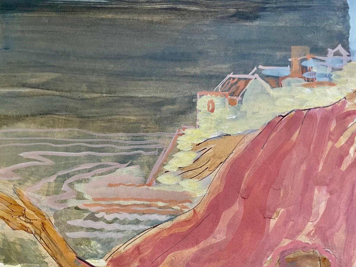 Anto Carte (1886–1954), Watercolor On Paper, Signed, Saint-martin, Ca. 1915, 45x54 Cm (60x70 Cm).-photo-5
