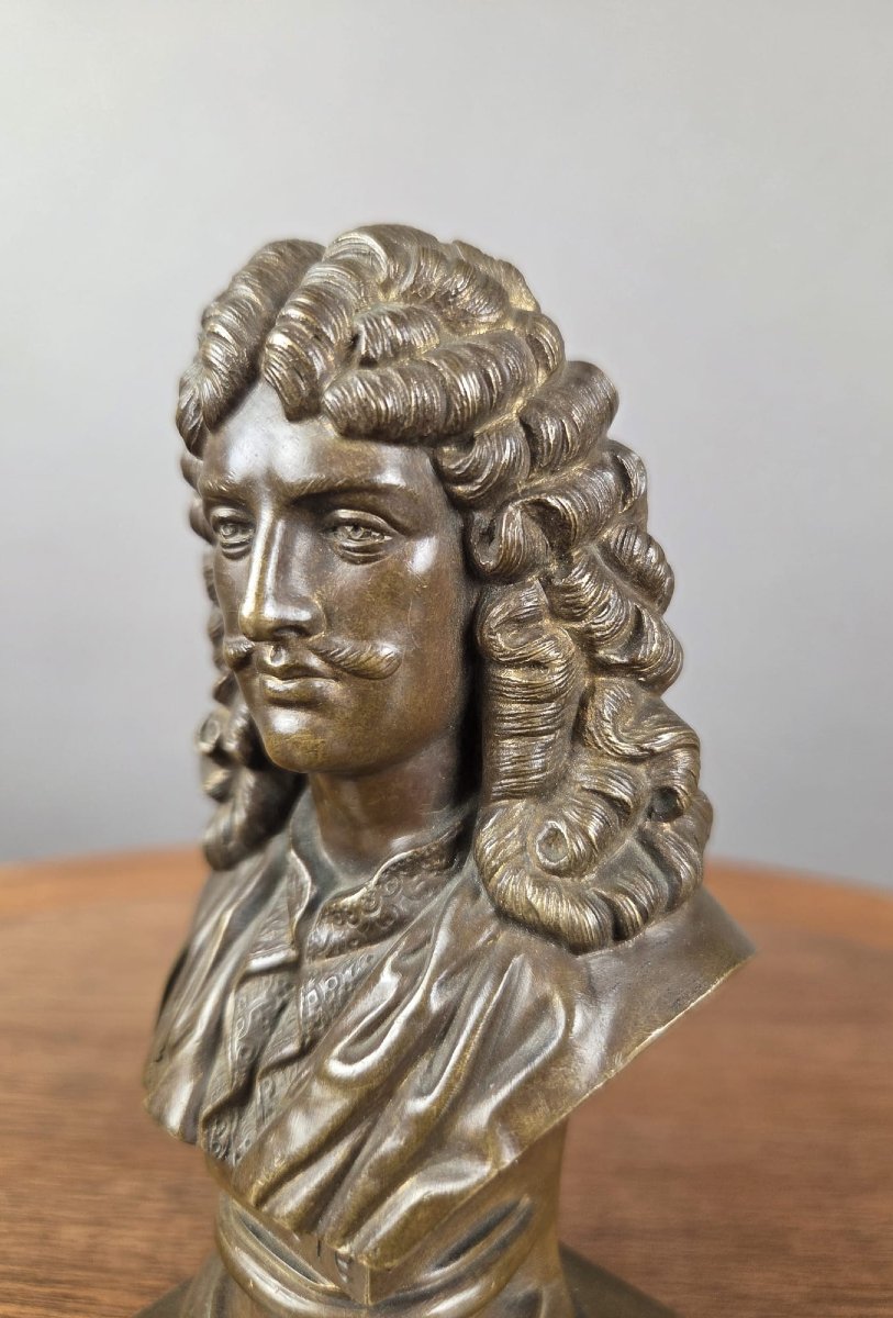 2 petits bustes en bronze "Racine et Molière" 19th-photo-1