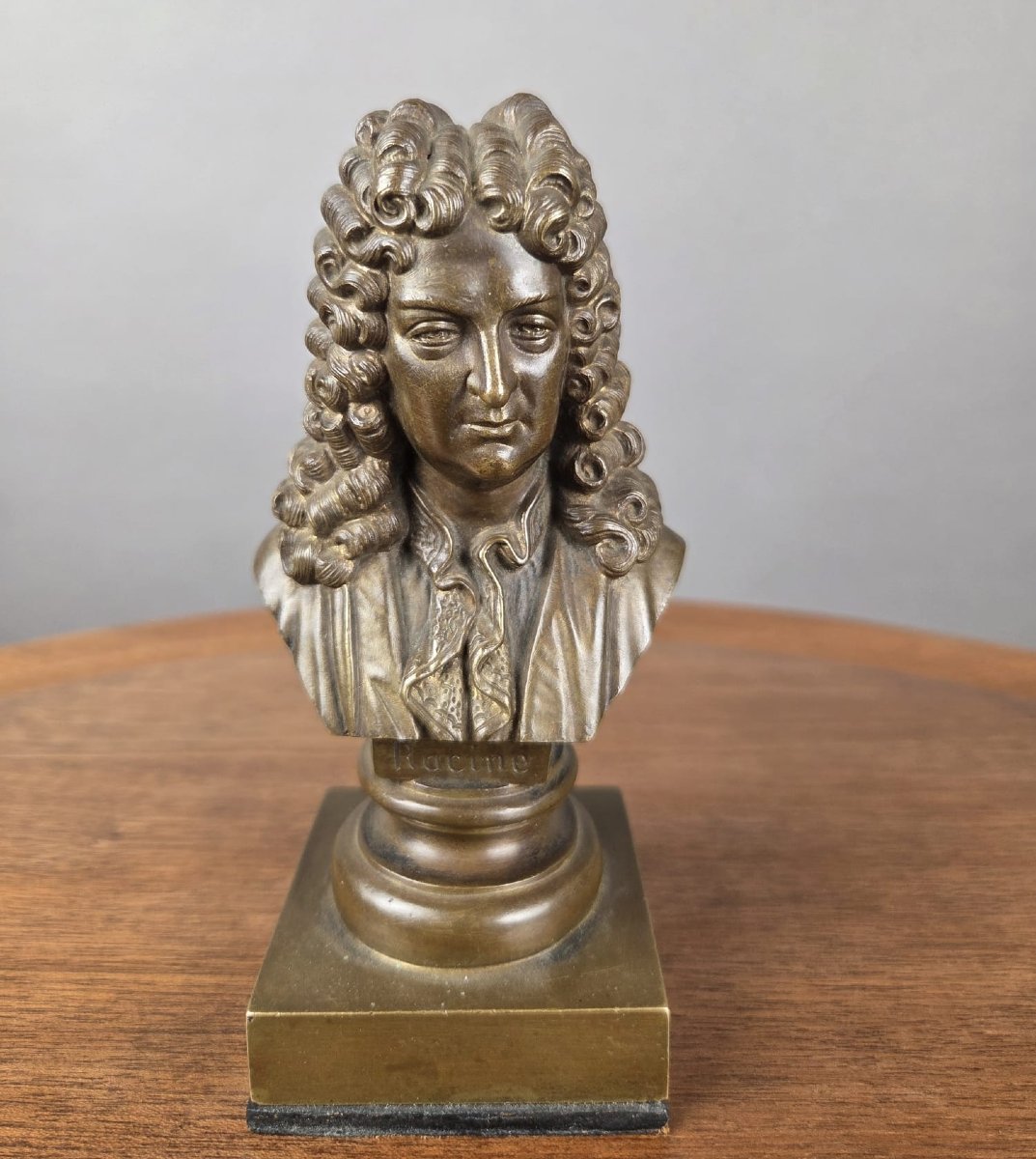 2 petits bustes en bronze "Racine et Molière" 19th-photo-3
