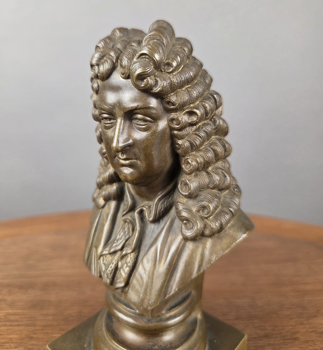 2 petits bustes en bronze "Racine et Molière" 19th-photo-4