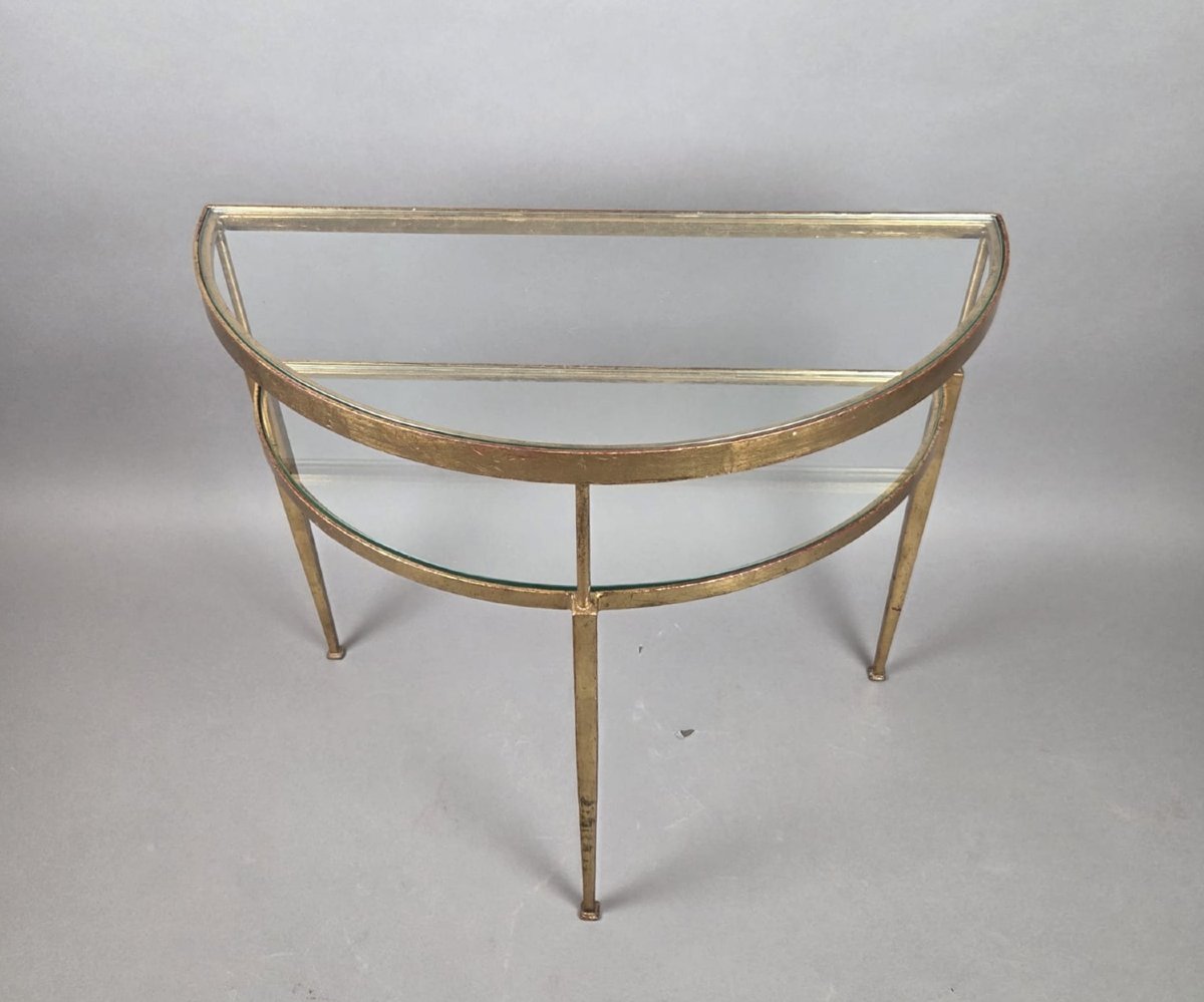 Half-moon-shaped Console Table In Gilded Wrought Iron-photo-2