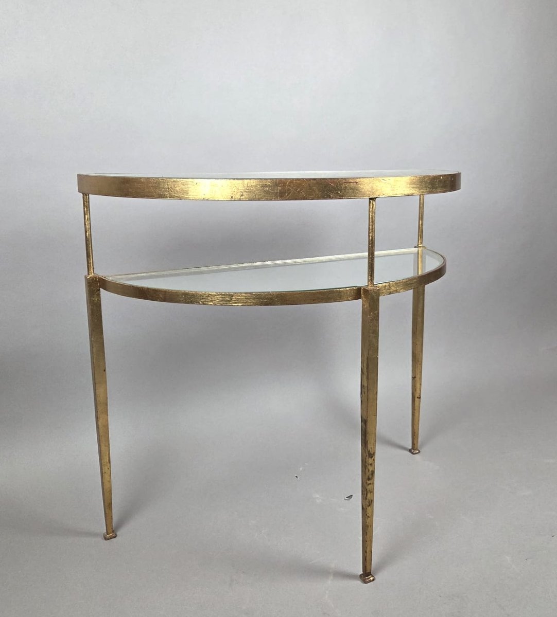 Half-moon-shaped Console Table In Gilded Wrought Iron-photo-3