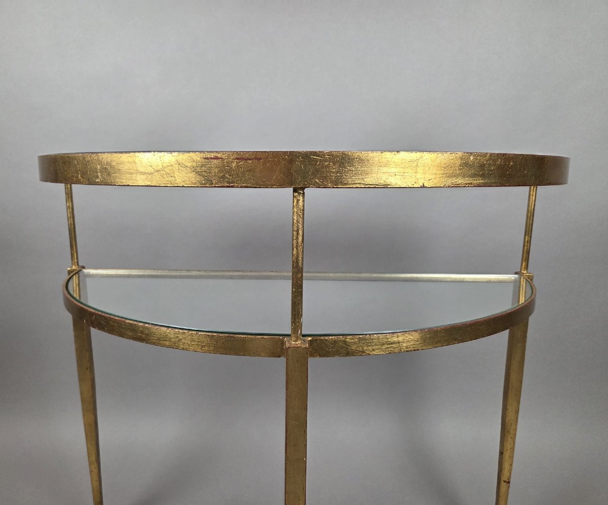 Half-moon-shaped Console Table In Gilded Wrought Iron-photo-4