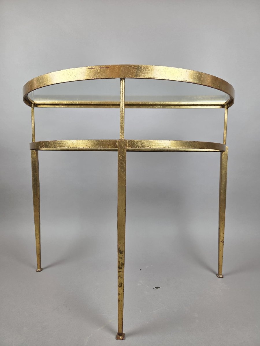 Half-moon-shaped Console Table In Gilded Wrought Iron-photo-1