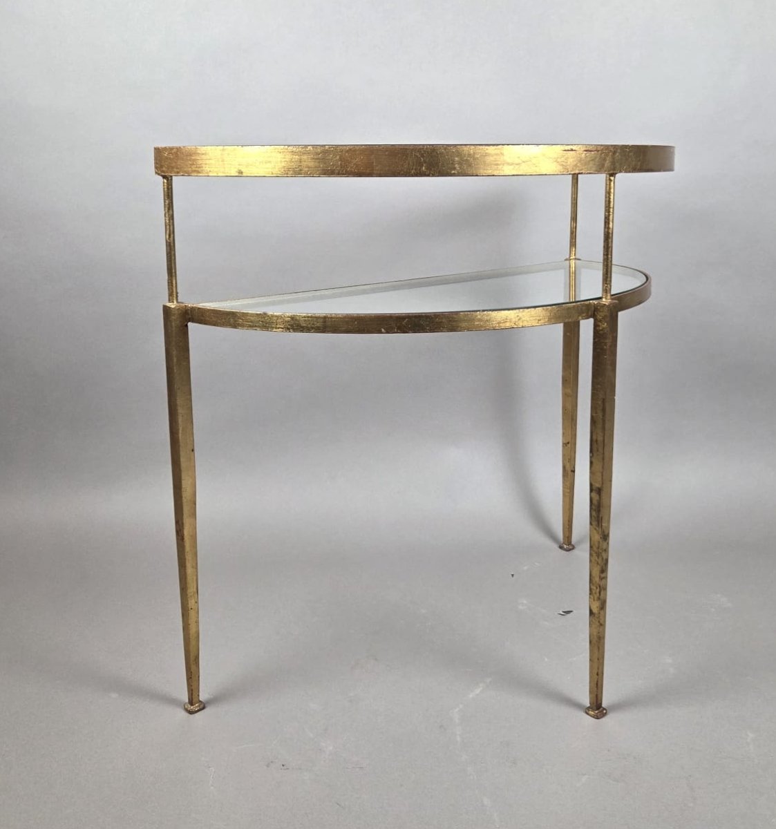 Half-moon-shaped Console Table In Gilded Wrought Iron-photo-3