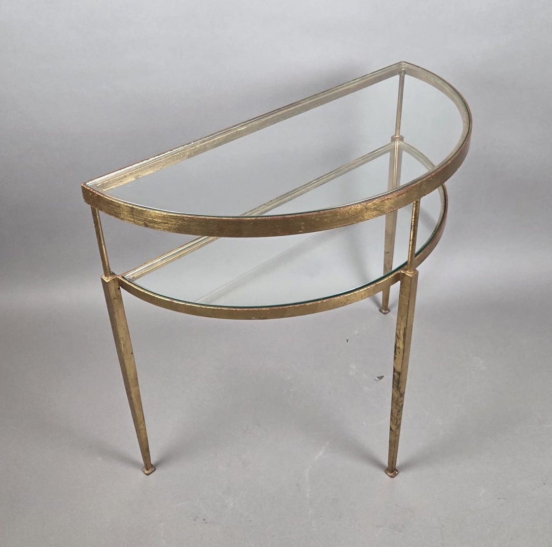 Half-moon-shaped Console Table In Gilded Wrought Iron-photo-4