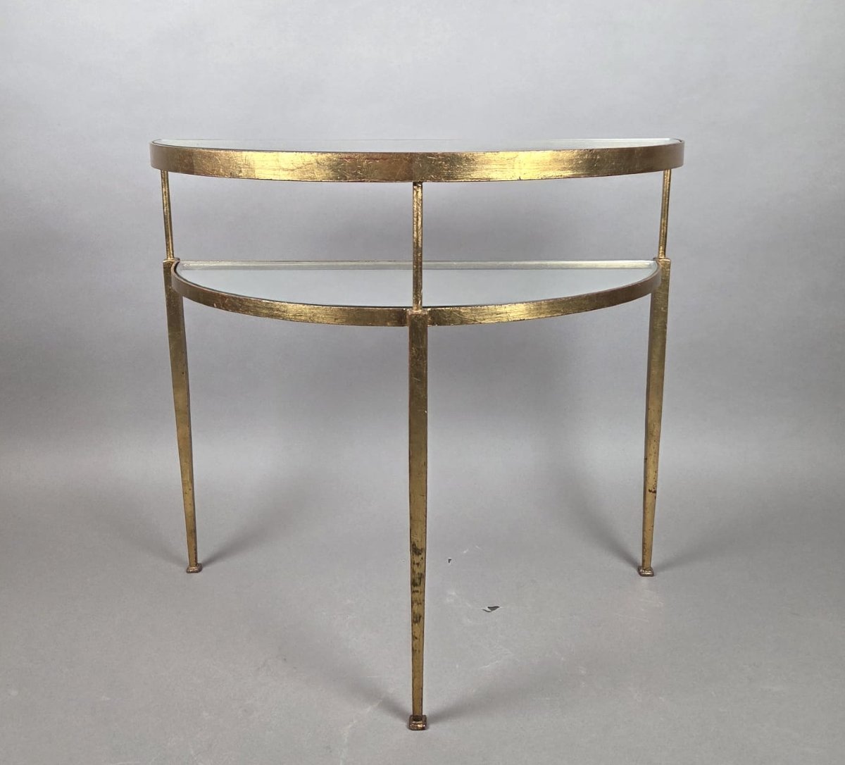 Half-moon-shaped Console Table In Gilded Wrought Iron