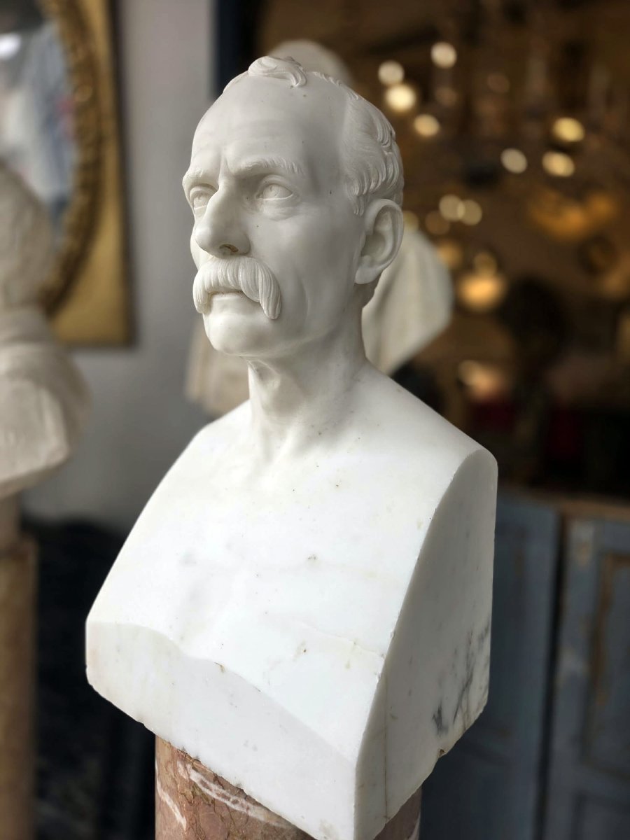 White Marble Bust, Late 19th Century-photo-2