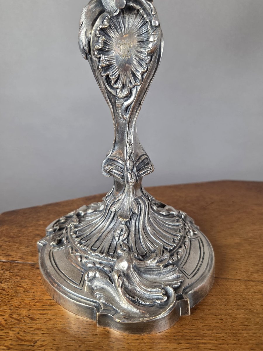Pair Of Louis XV-style Candelabra In Silver-plated Bronze-photo-4