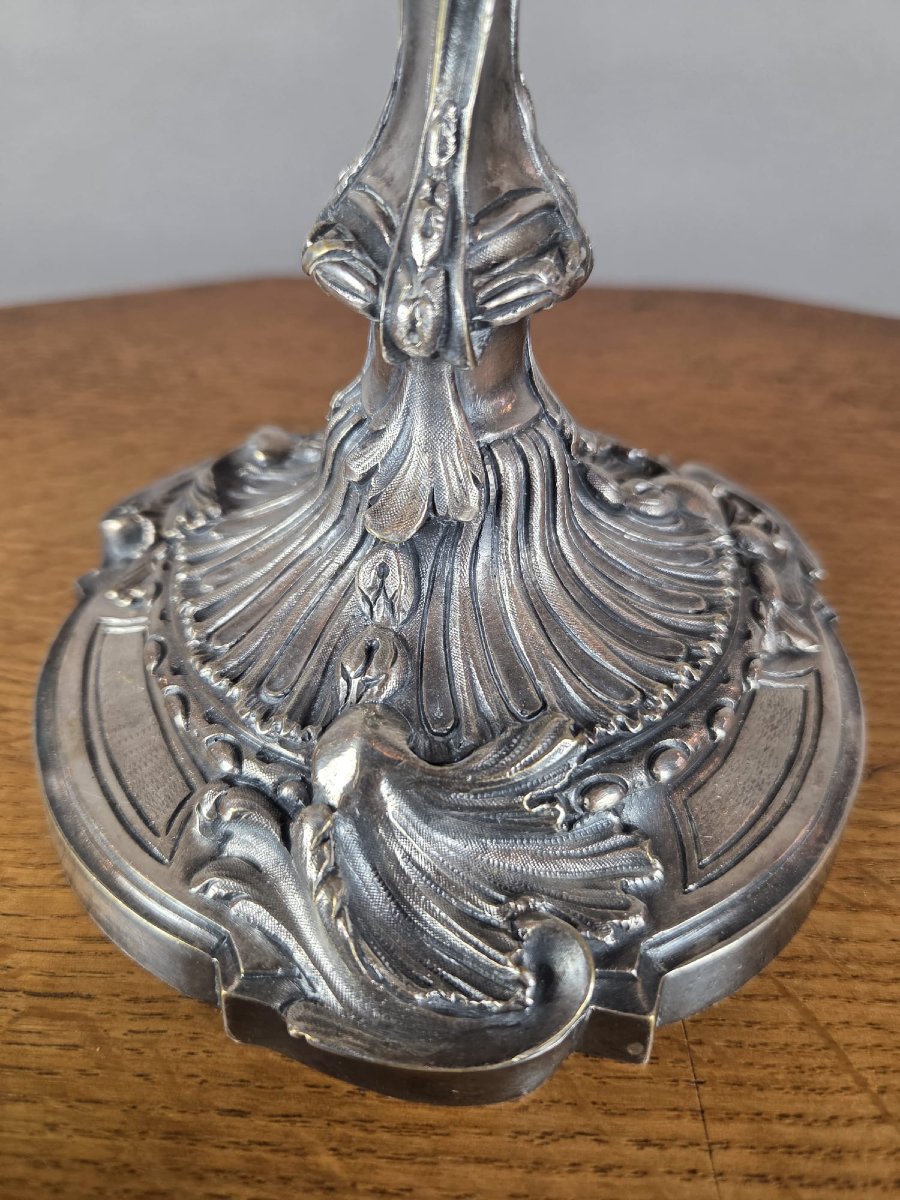 Pair Of Louis XV-style Candelabra In Silver-plated Bronze-photo-3