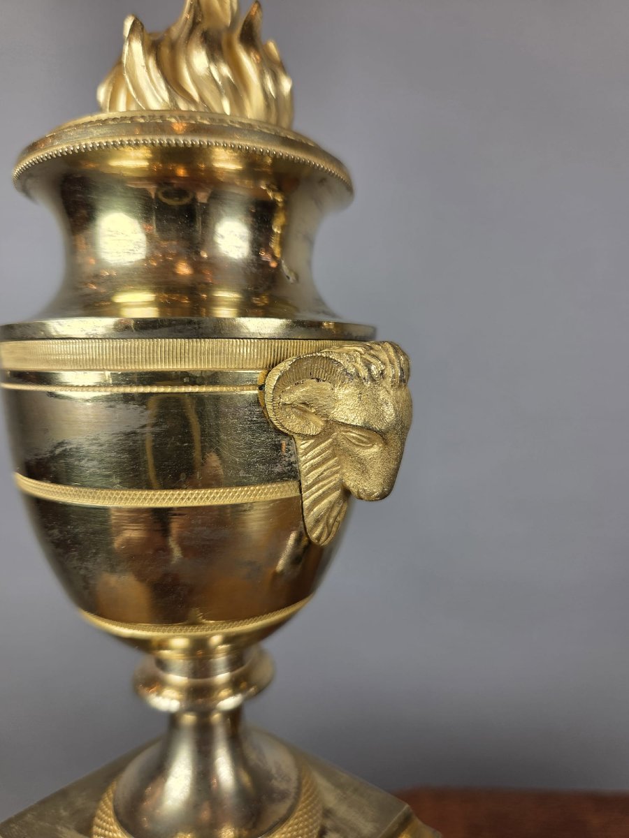 Pair Of Gilded Bronze Cassolettes From The Empire Period-photo-4