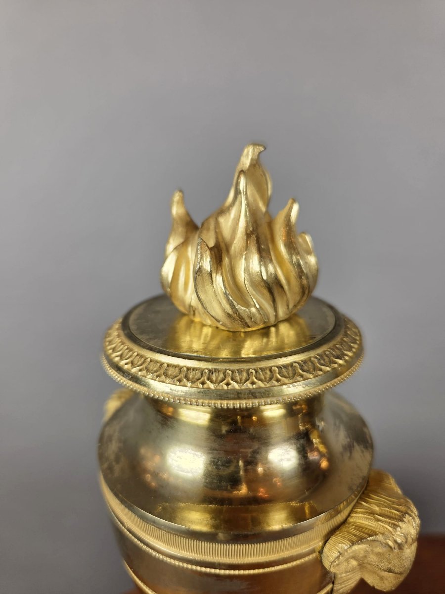 Pair Of Gilded Bronze Cassolettes From The Empire Period-photo-1