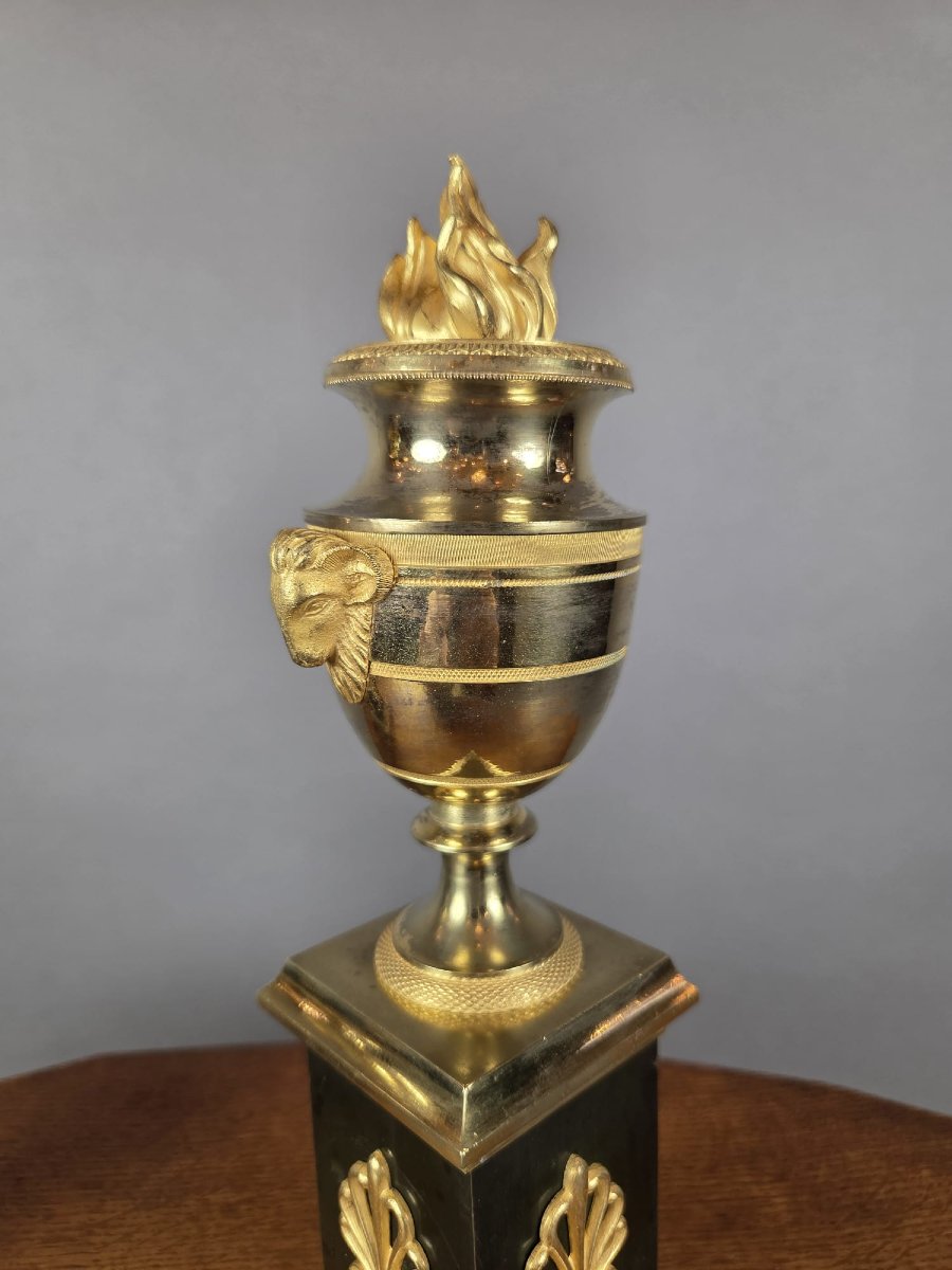 Pair Of Gilded Bronze Cassolettes From The Empire Period-photo-4
