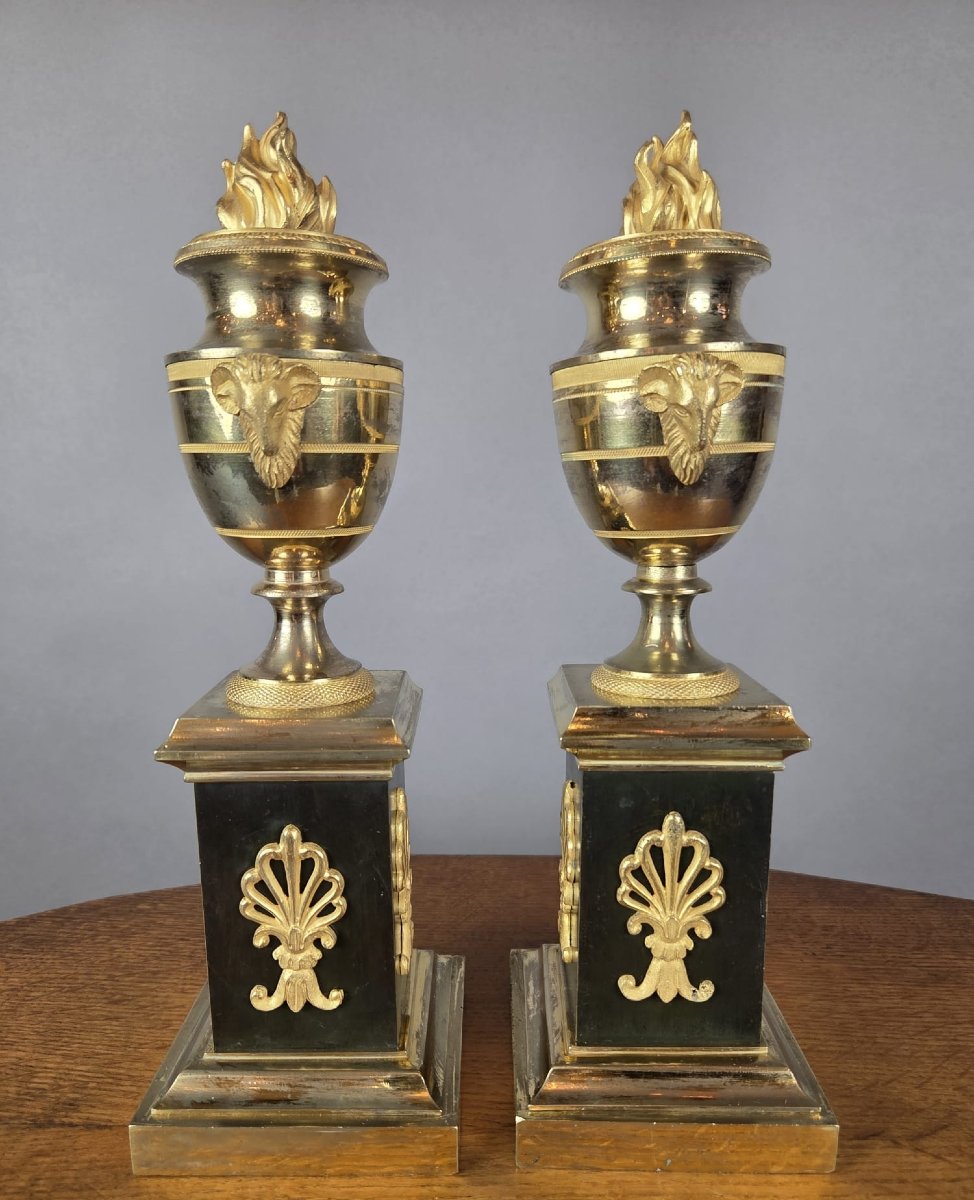Pair Of Gilded Bronze Cassolettes From The Empire Period-photo-5