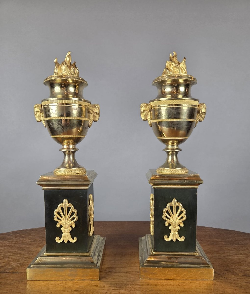 Pair Of Gilded Bronze Cassolettes From The Empire Period