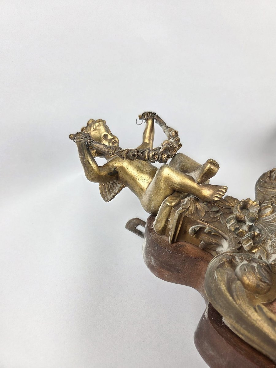 Paire de cartels en bronze doré et bois, début XXe siècle-photo-6