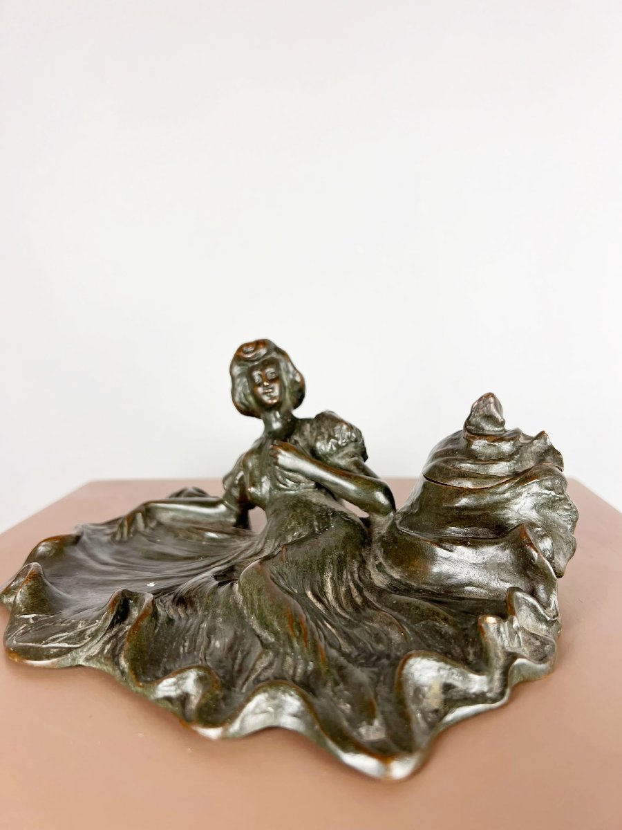 Encrier en bronze Art Déco, signé Arthur Puyt-photo-2