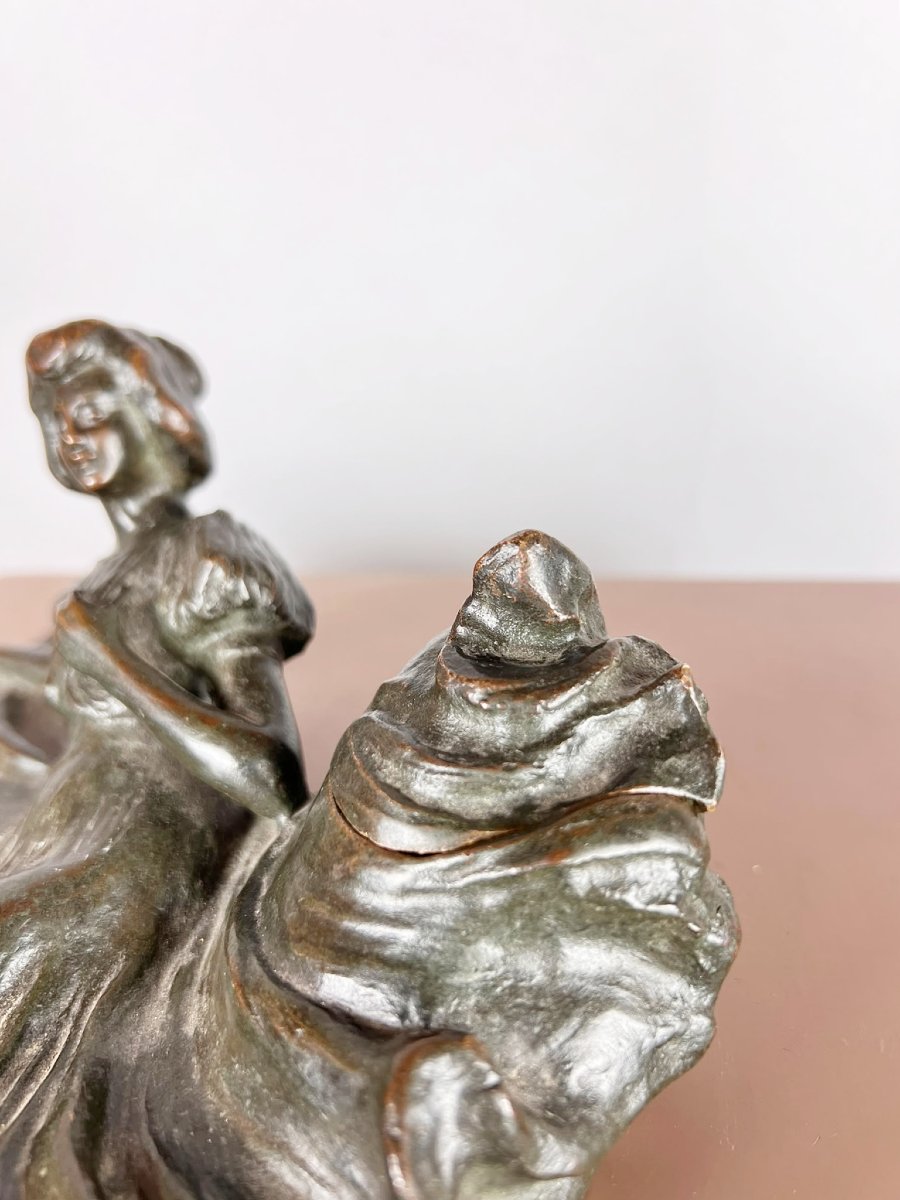 Encrier en bronze Art Déco, signé Arthur Puyt-photo-1