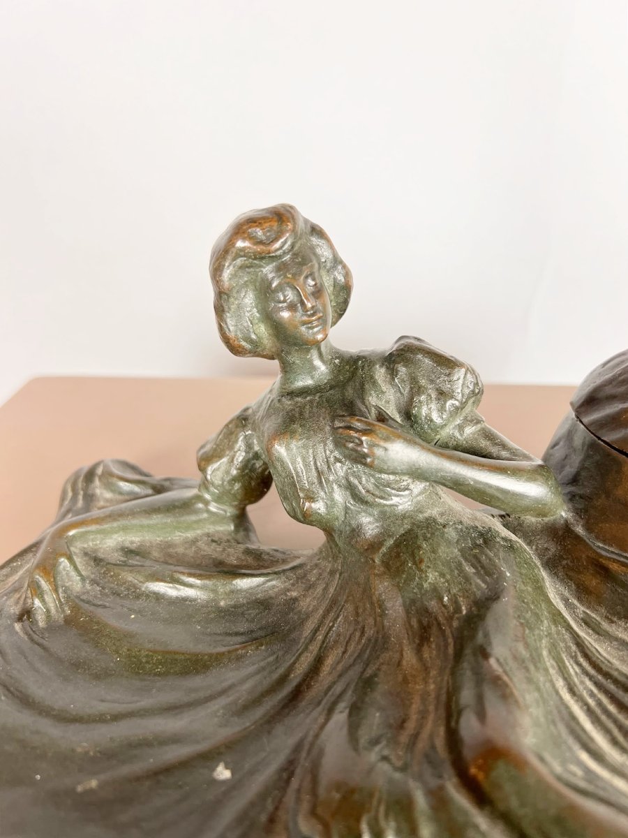 Encrier en bronze Art Déco, signé Arthur Puyt-photo-6