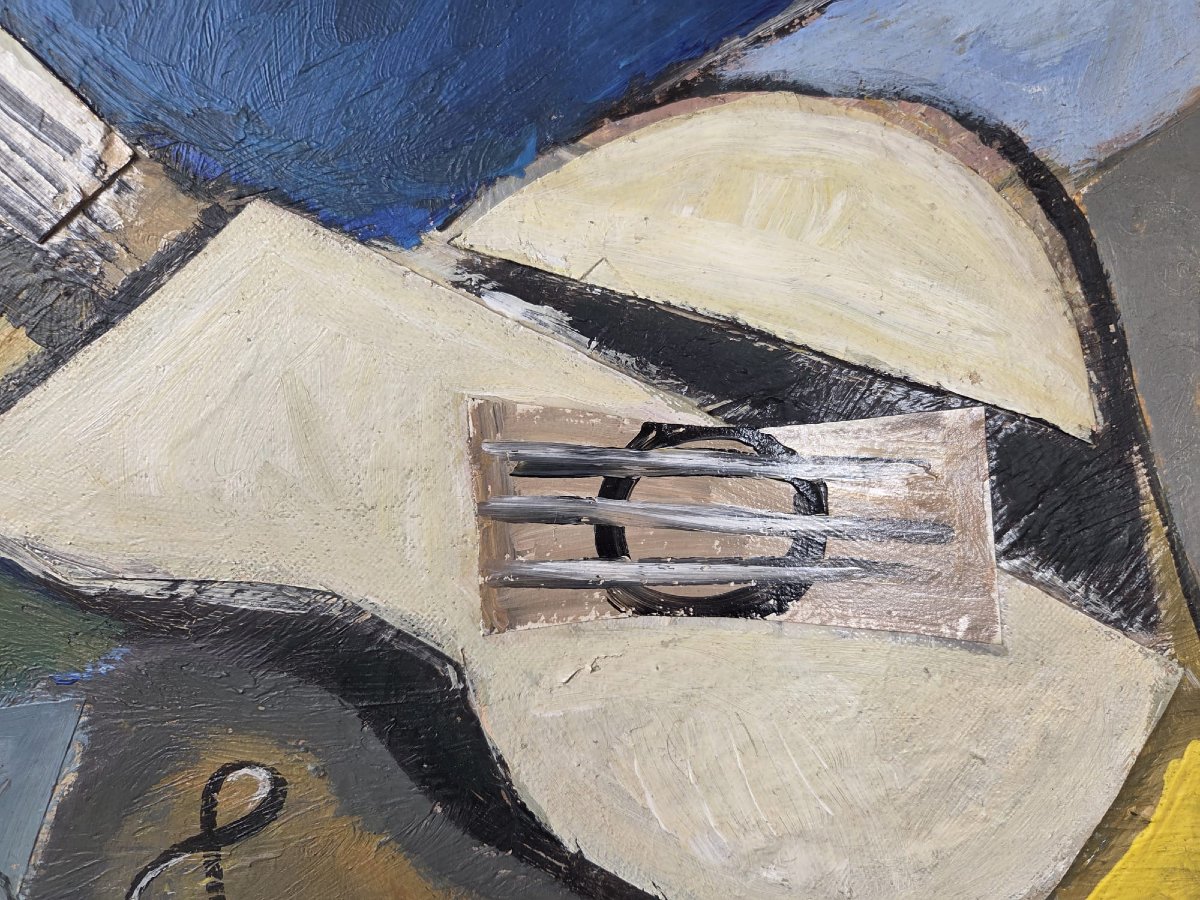 Oil On Canvas And Collage, “musical Instruments And Wine,” By Aad Hofman-photo-1