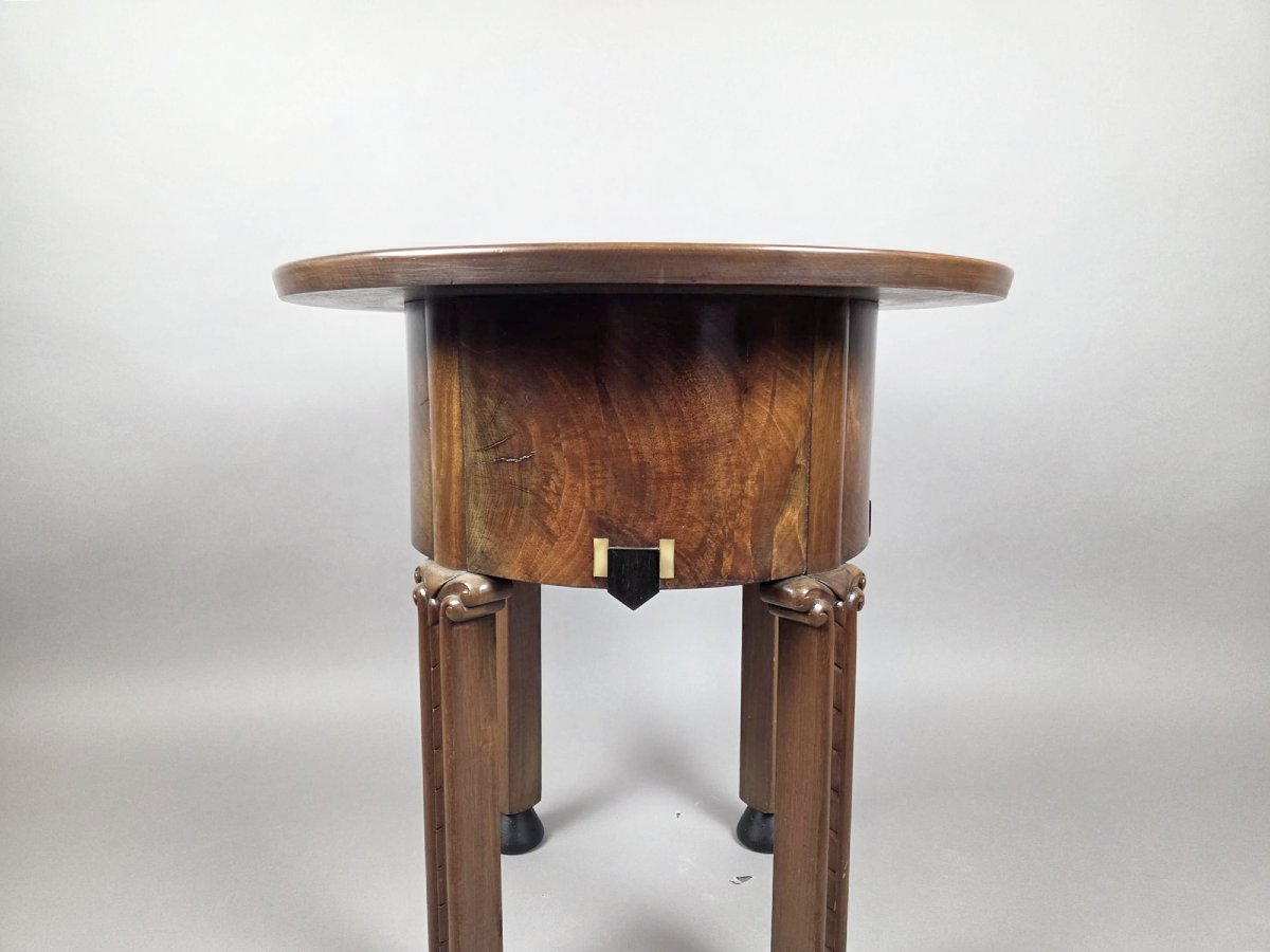 In The Style Of Chambon, Art Deco Mahogany Pedestal Table-photo-3