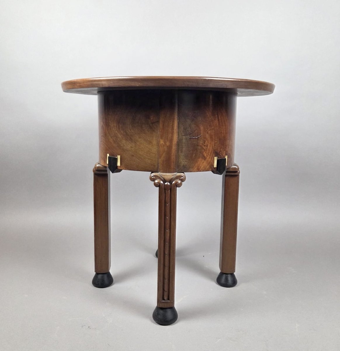 In The Style Of Chambon, Art Deco Mahogany Pedestal Table-photo-1