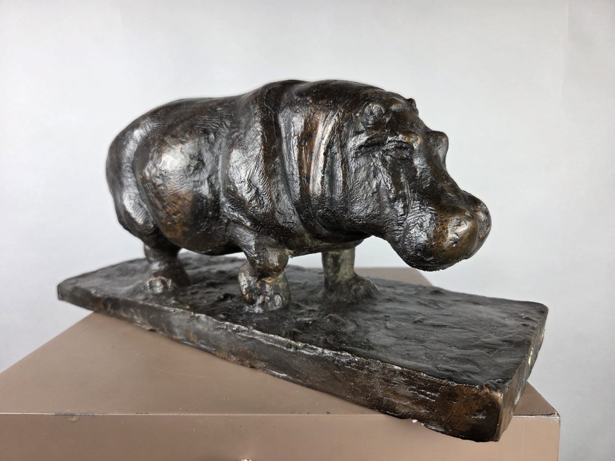 Geldhof Herbert, sculpture en bronze a patine brune "Hippopotame"-photo-2