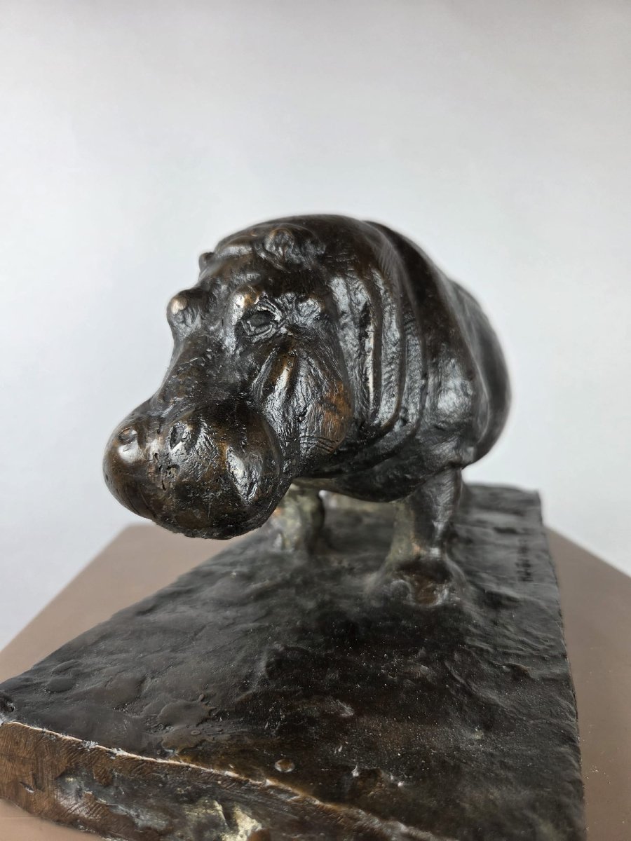 Geldhof Herbert, sculpture en bronze a patine brune "Hippopotame"-photo-4