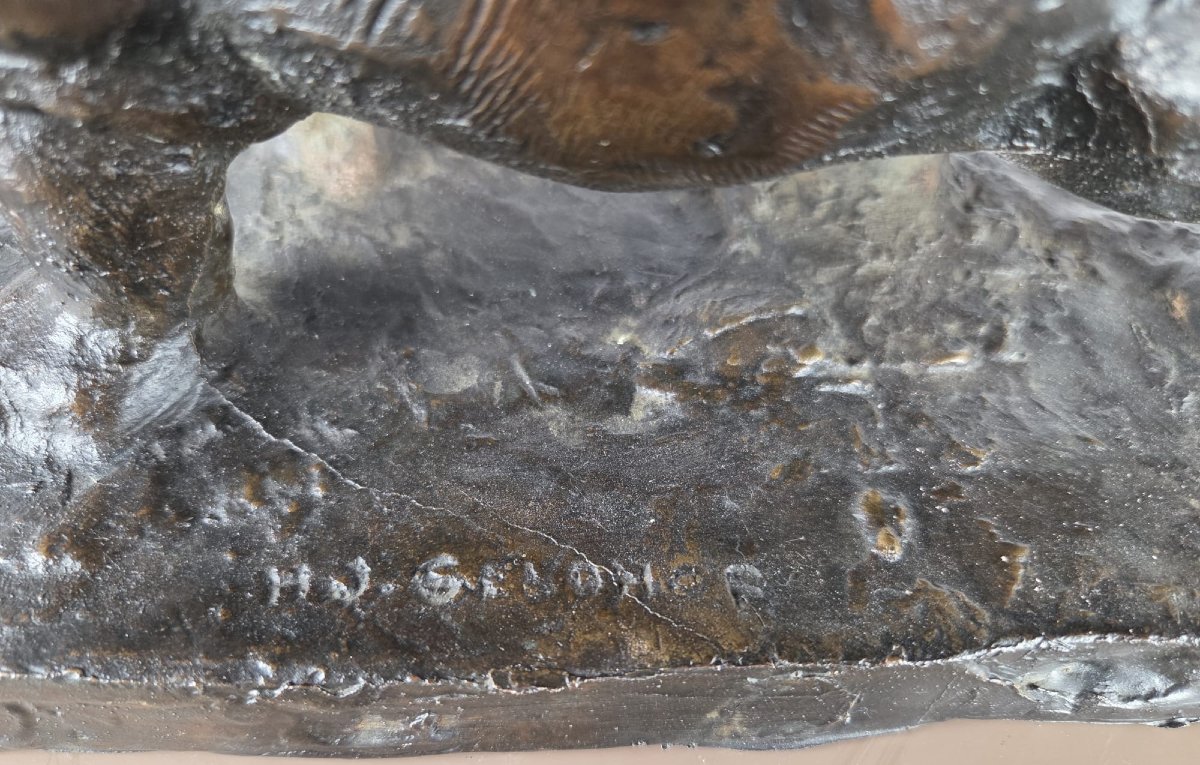 Geldhof Herbert, sculpture en bronze a patine brune "Hippopotame"-photo-2