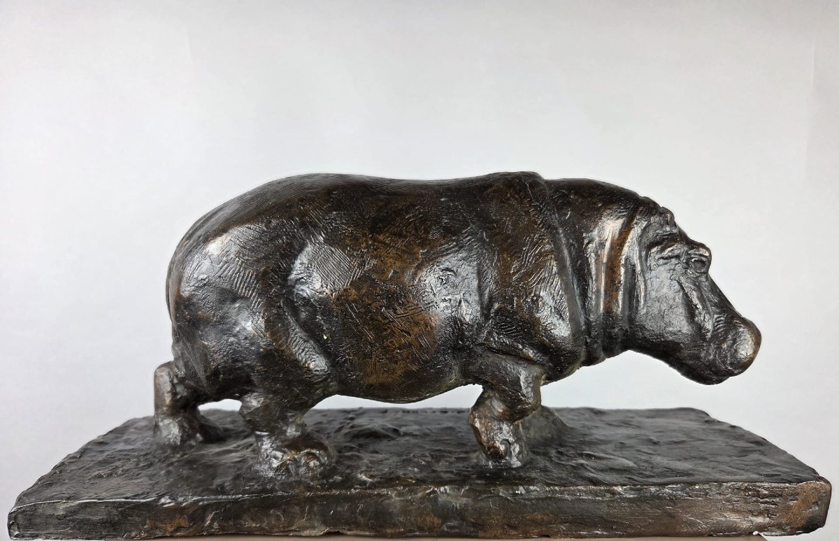 Geldhof Herbert, sculpture en bronze a patine brune "Hippopotame"