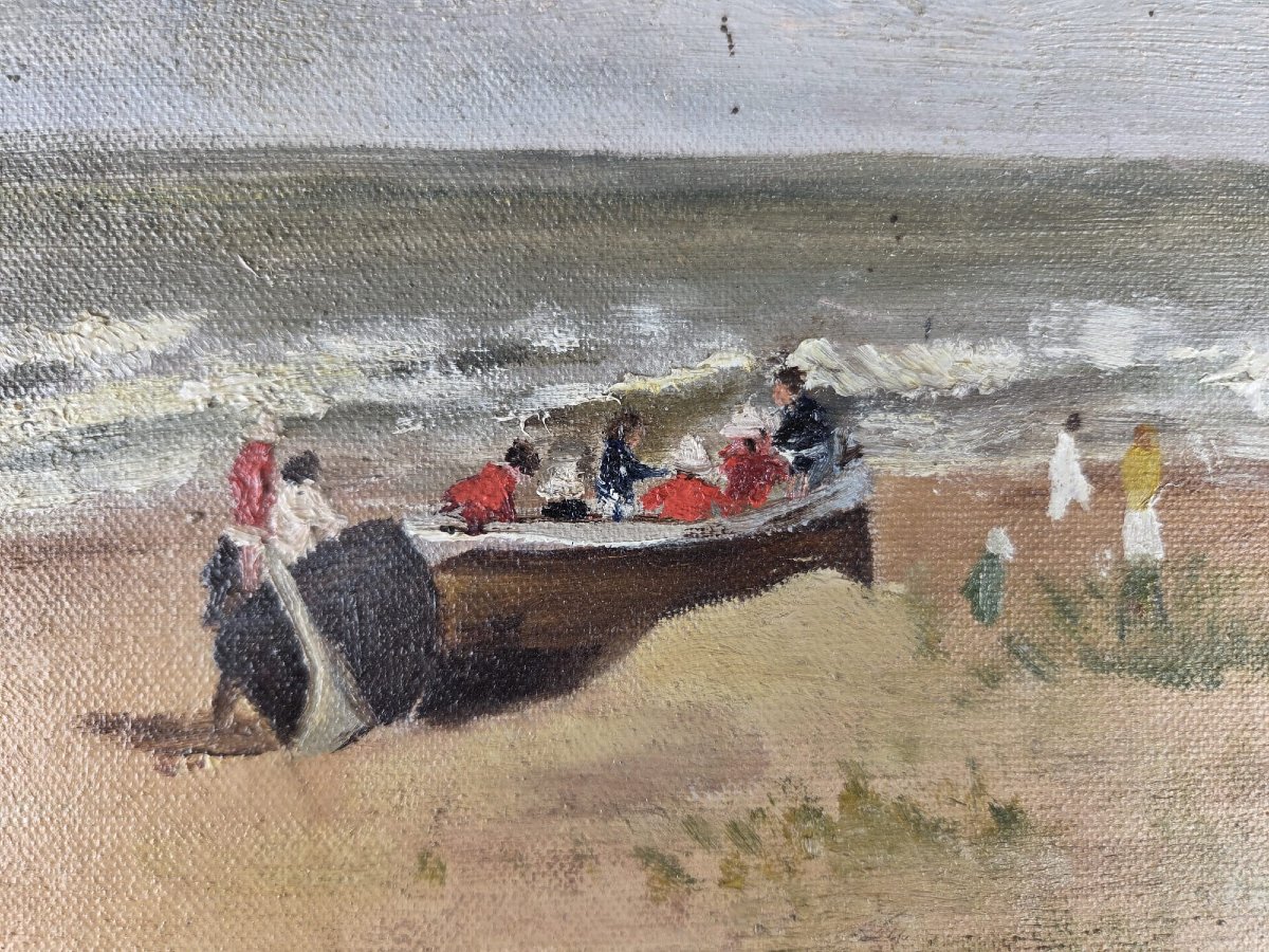 Oil On Panel, "beach Scene," Signed And Dated 1923-photo-4