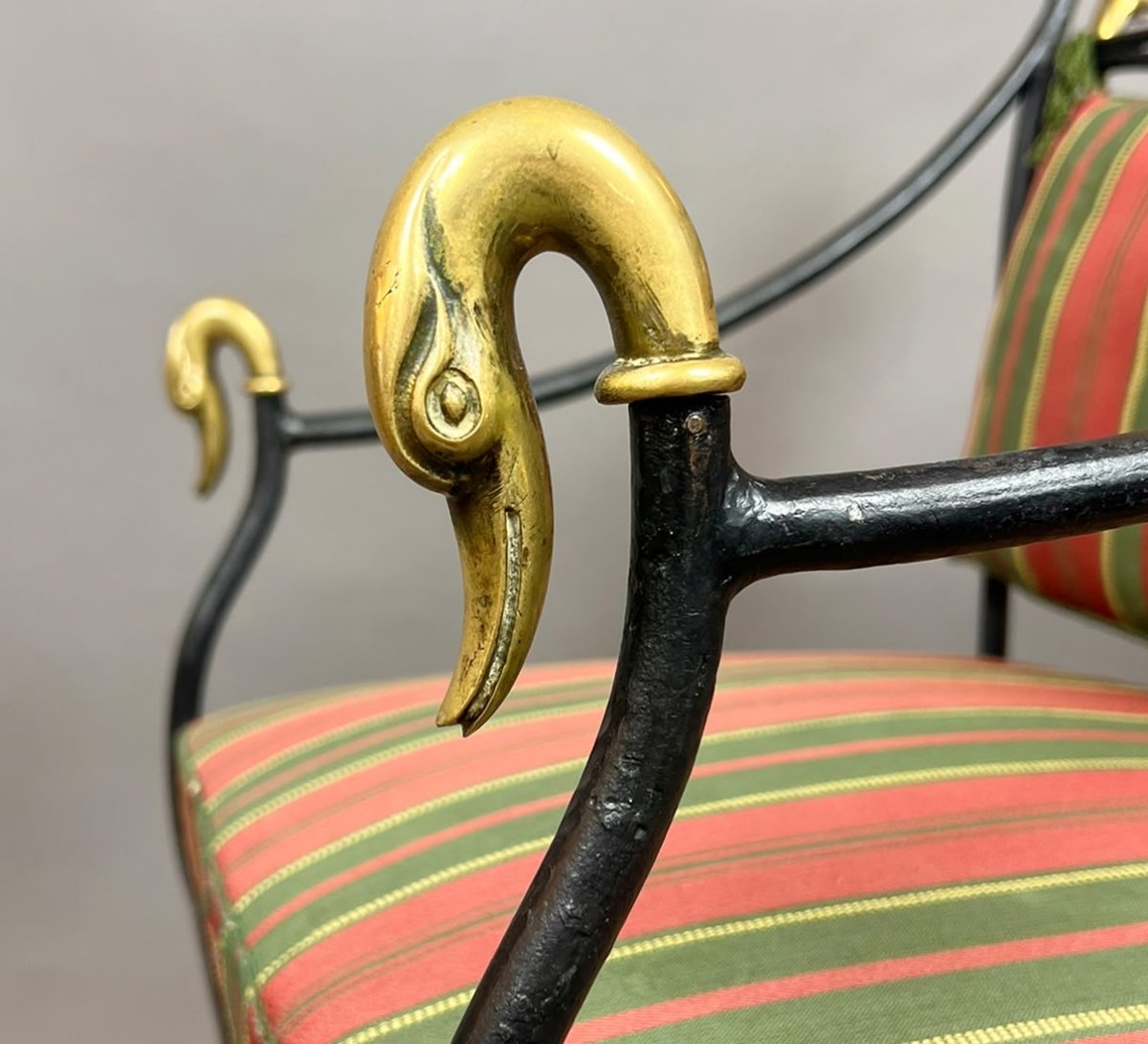 Wrought-iron And Bronze Curule Chair, 20th Century-photo-4