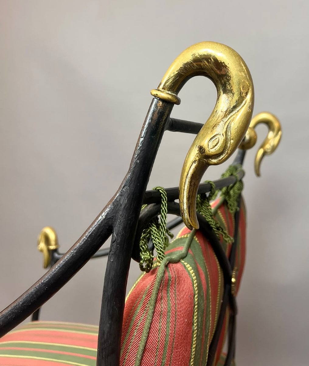 Wrought-iron And Bronze Curule Chair, 20th Century-photo-2