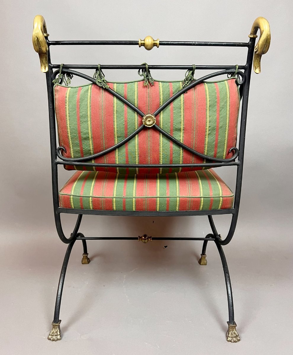 Wrought-iron And Bronze Curule Chair, 20th Century-photo-3