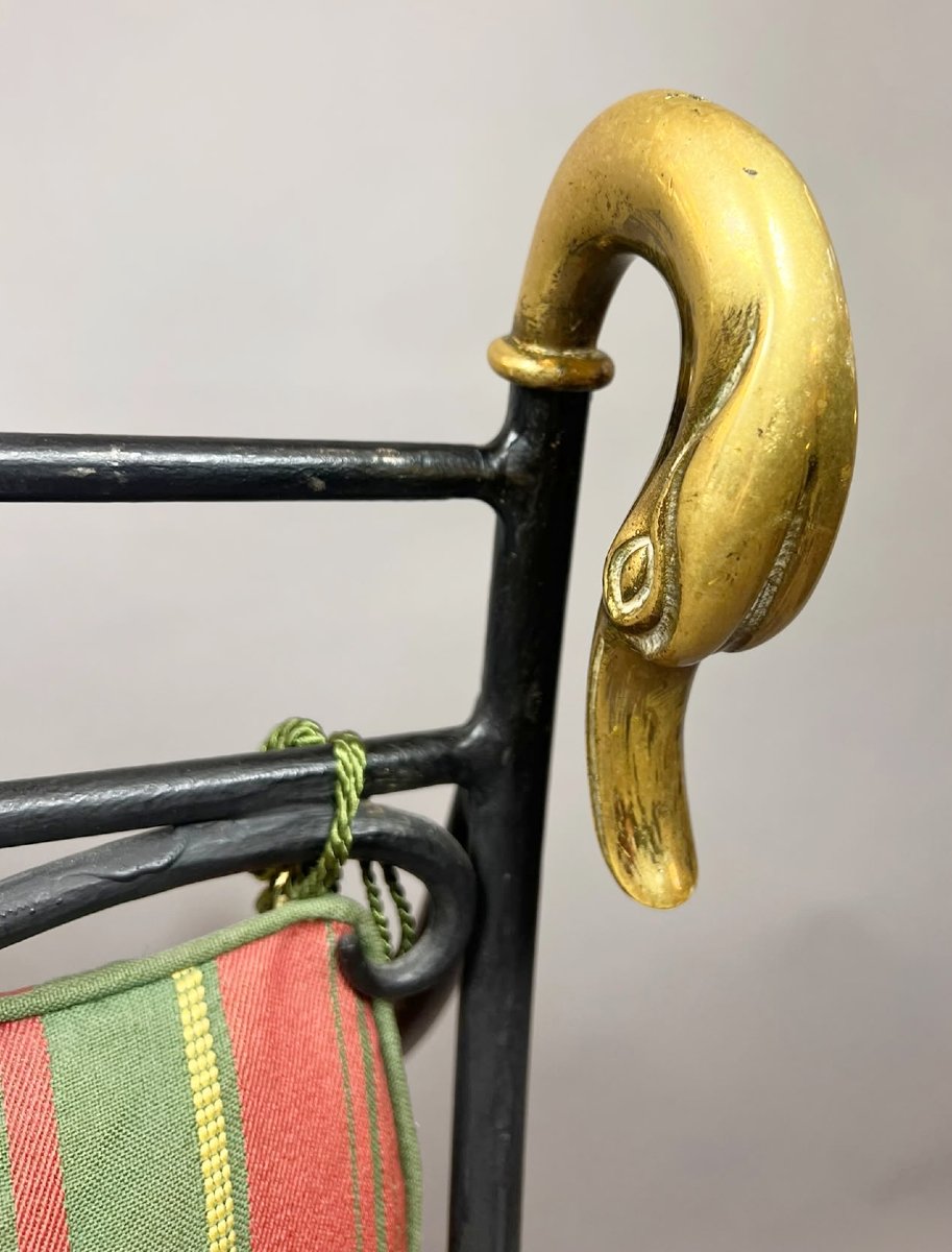 Wrought-iron And Bronze Curule Chair, 20th Century-photo-5