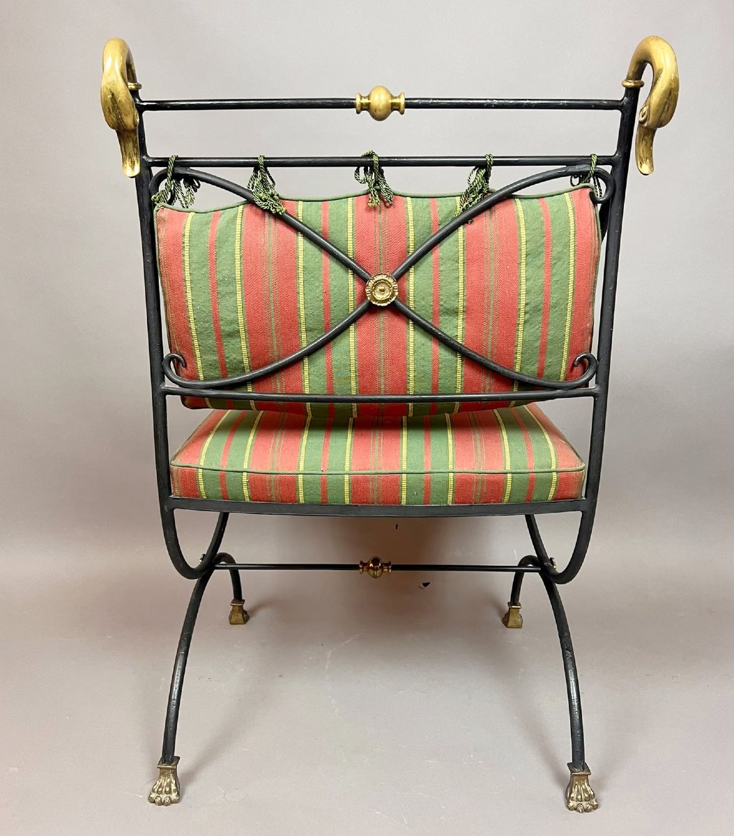 Wrought-iron And Bronze Curule Chair, 20th Century-photo-6