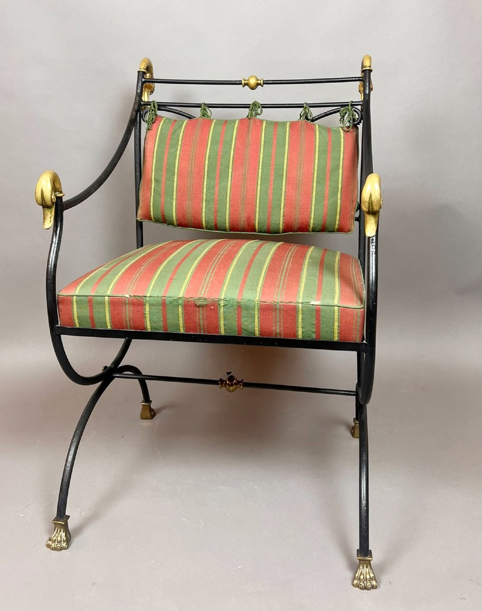 Wrought-iron And Bronze Curule Chair, 20th Century