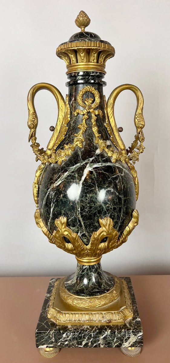 Paire de cassolettes en marbre et bronze, XIXᵉ siècle-photo-3