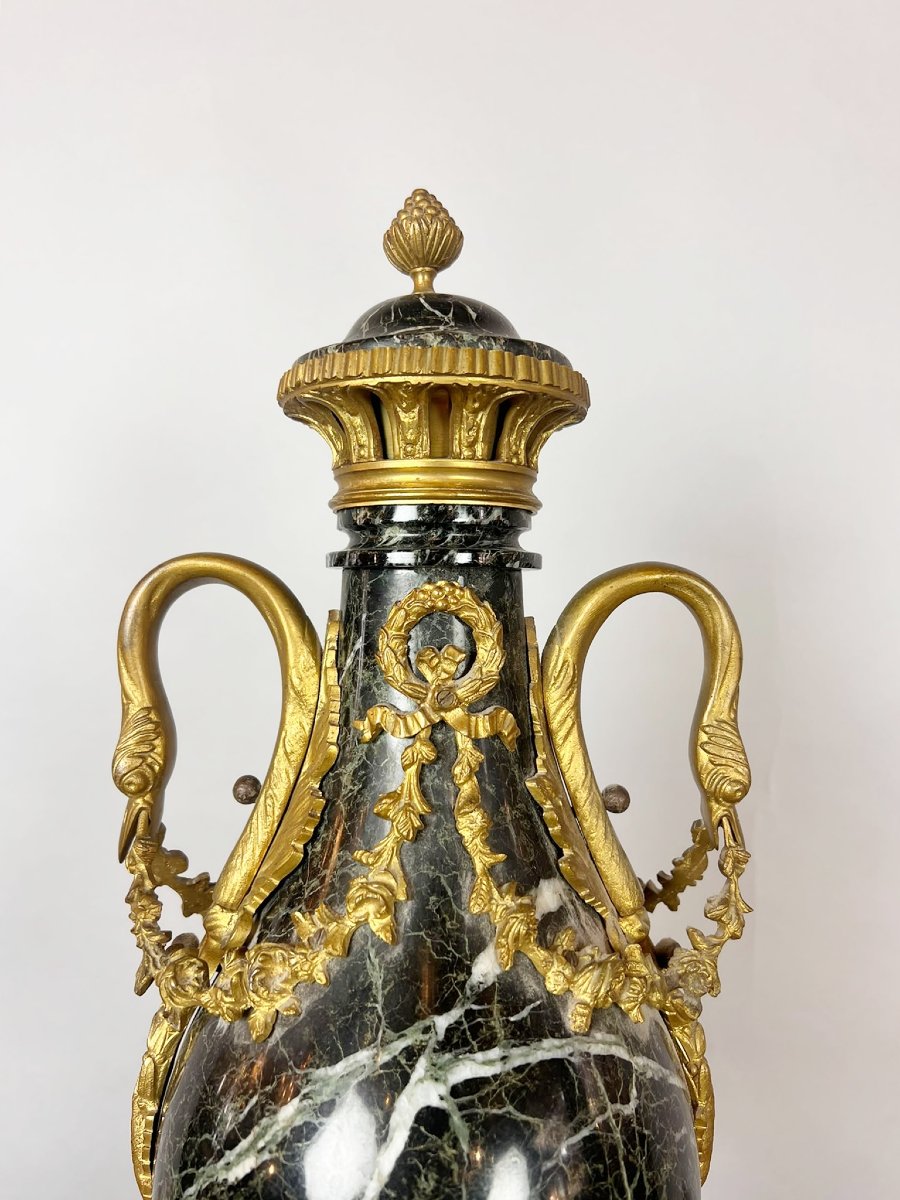 Paire de cassolettes en marbre et bronze, XIXᵉ siècle-photo-4
