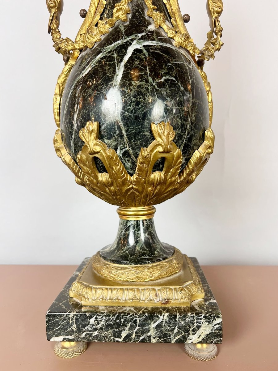 Paire de cassolettes en marbre et bronze, XIXᵉ siècle-photo-1