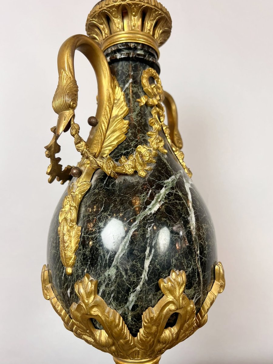 Paire de cassolettes en marbre et bronze, XIXᵉ siècle-photo-3