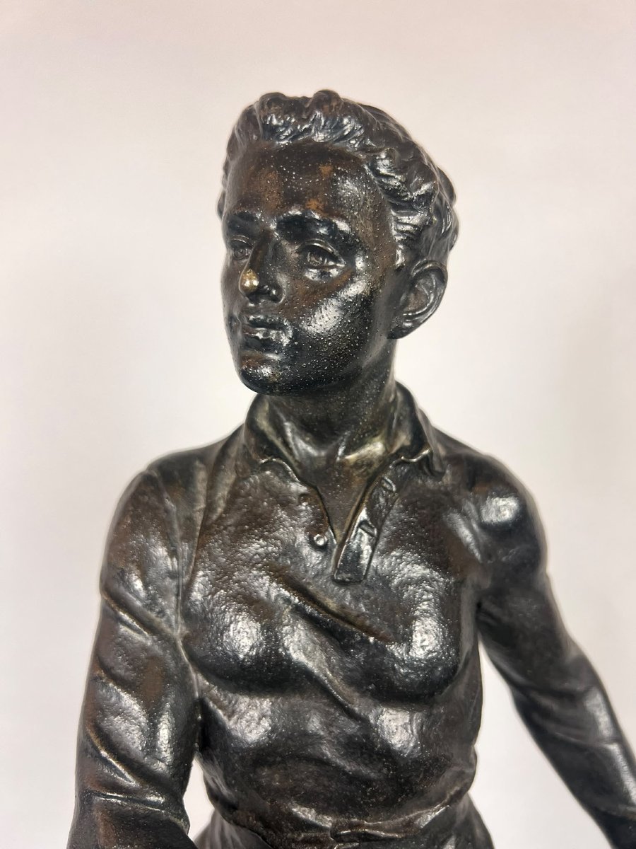 Zamak Sculpture Depicting The Rugby Player, Signed By G. Demange.-photo-2
