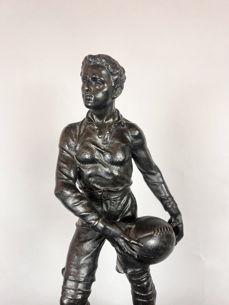 Zamak Sculpture Depicting The Rugby Player, Signed By G. Demange.-photo-3
